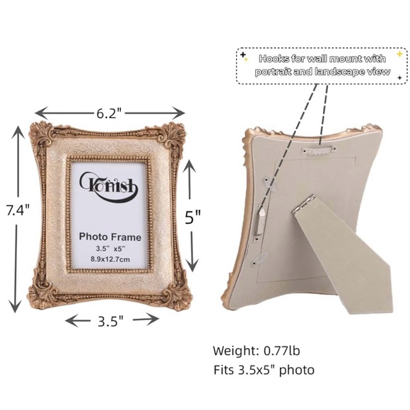 3.5x5” Antique Vintage Style Mini Picture Frame Tabletop Display Wall Mount Gold - Picture 8 of 8